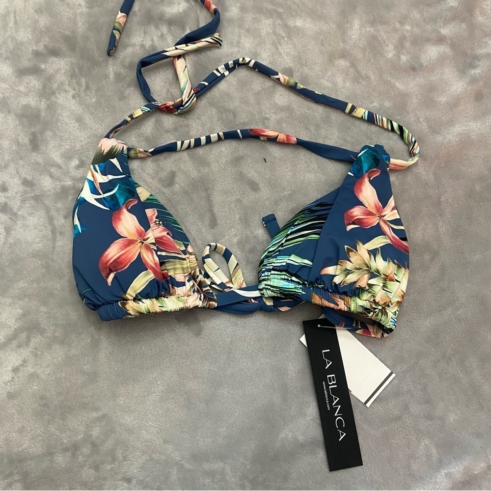 New! La Blanca blue moon tropical rain bikini top halter floral 28803